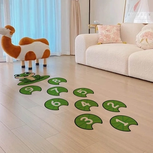 Cartoon Frog Number Hopscotch Wall Stickers For Kids Room Bedroom Educational PVC Lotus Leaf Floor Decals Art Decor