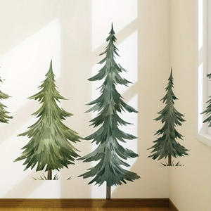 Watercolor Pine Tree Forest Wall Stickers PVC Self Adhesive Removable Nordic Style Nature Theme Wall Decals For Bedroom Living Room Decor