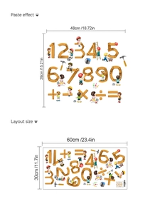 Adesivi matematici in legno per bambini con dimensioni per layout e applicazione