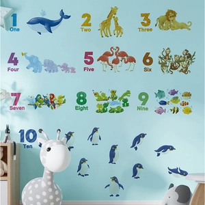 Educational animal wall stickers with numbers 1 to 10 for kids nursery wall decor