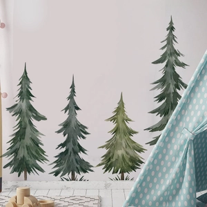 Watercolor pine tree forest wall decals for nursery room Nordic style home decoration