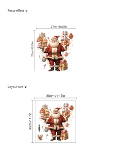 Detailed sizing of Santa Claus wall sticker showing layout and final paste effect dimensions