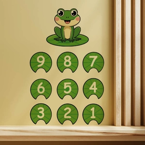 Cartoon frog and numbered lily pads wall decal set for educational kids' room decoration