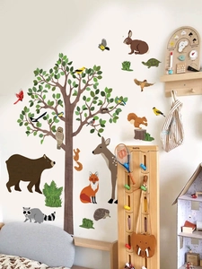 Close-up of forest animal wall stickers with deer and fox for kids nursery decor