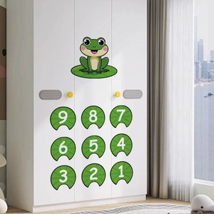 Cartoon frog wall sticker set with numbered lily pads for kids bedroom decor