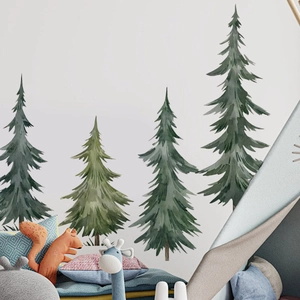 Watercolor pine forest wall decals for kids nursery and cozy living room decor