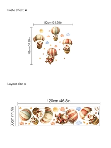 Détails du sticker de Noël montrant le Père Noël en ballon avec dimensions du produit
