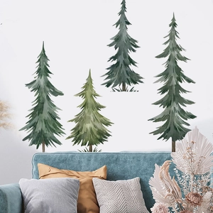 Watercolor pine tree forest wall decals for living room minimalist home decoration
