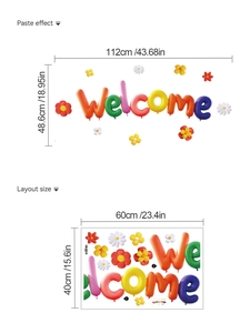 Detailed view of the Welcome balloon wall decal layout and its dimensions for home decoration