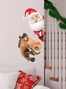 Detail of Santa Claus and cartoon horse PVC wall stickers for festive corner decor