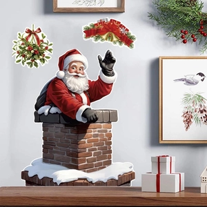 Christmas Santa Claus wall sticker set with festive mistletoe and gift box decorations