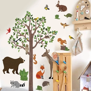 Forest animal wall stickers with tree, bear, deer and fox for kids nursery room decor