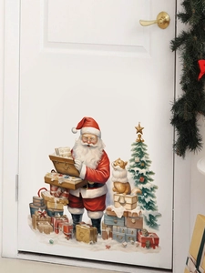 Detaillierter Weihnachtsmann Türaufkleber mit festlicher Szene und einem Tannenbaum