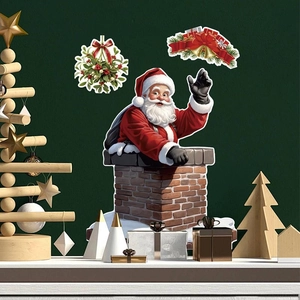 Festive Santa waving from chimney wall decals with PVC mistletoe and gift stickers