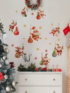 Stickers muraux Père Noël festifs avec étoiles et flocons pour décoration de Noël intérieure