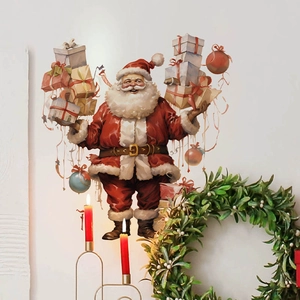 Christmas Santa Claus Holding Gifts Wall Sticker Waterproof PVC Decal For Living Room Bedroom Toilet Background Festive Decoration