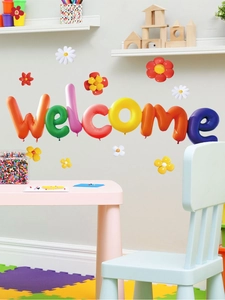 Colorful 3D-effect Welcome balloon wall stickers and flower decals for kids' room decor