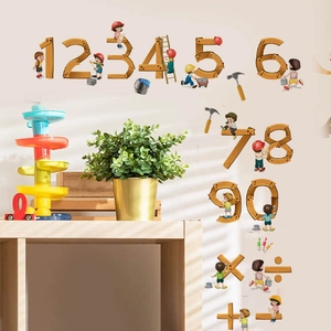 Adesivi murali educativi con numeri venatura legno e figure cartoni per bambini