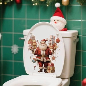 Christmas Santa Claus toilet seat sticker with gift boxes and ornaments wall decal