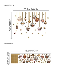 Detail showing Christmas wall sticker layout and dimensions of festive hanging ball decals