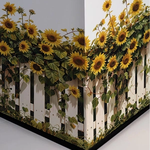 Stickers Muraux PVC Tournesol Pastoral Clôture Blanche Pour Chambre Salon Plinthe Autocollants Muraux Décoratifs Décoration Maison