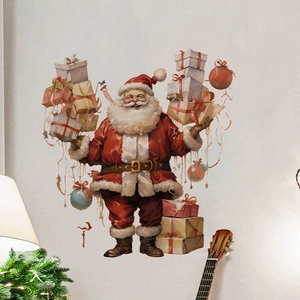 Classic Santa Claus wall decal with gift boxes for cozy Christmas indoor room decoration