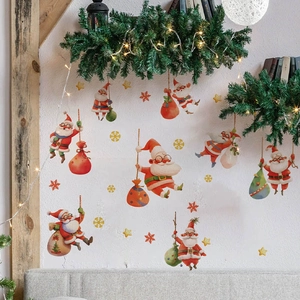 Stickers Muraux Père Noël de Noël Imperméable PVC Dessin Animé Décalcomanies Pour Chambre à Coucher Salon Décoration Murale