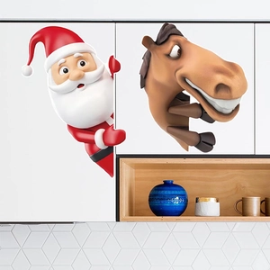 3D cartoon Santa Claus and horse head PVC wall stickers for festive home decoration
