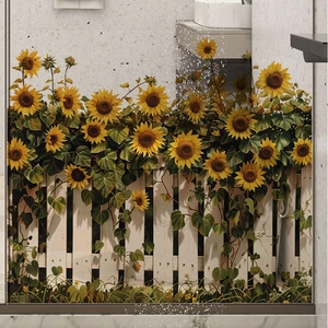 Sticker mural tournesol et clôture blanche pour décoration avec motif de jardin