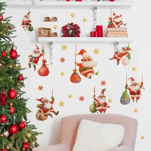 Autocollants de Noël mini Père Noël avec étoiles dorées et flocons pour décoration maison