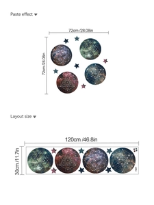 Detailed view of cosmic galaxy wall decals with sacred geometry and star layout dimensions
