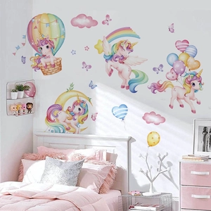 Unicorn and hot air balloon wall stickers set for children room nursery home decor
