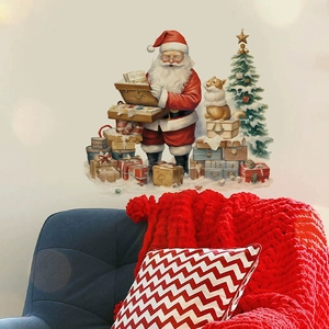 Weihnachts-Wandtattoo mit Weihnachtsmann und Geschenken für festliche Wohnzimmerdeko