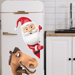 Christmas Santa and horse wall stickers for home decor with festive cartoon PVC design