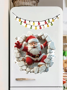 Adesivo murale 3D Babbo Natale con ghirlanda di luci colorate su superficie bianca