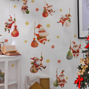 Stickers muraux Père Noël en PVC avec flocons pour une décoration de fête à la maison