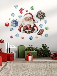 Detail der Weihnachts-Wandtattoos mit Weihnachtsmann und Happy New Year Dekorationen