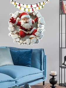 Adesivo murale 3D Babbo Natale con ghirlande luminose colorate per decorazioni casa
