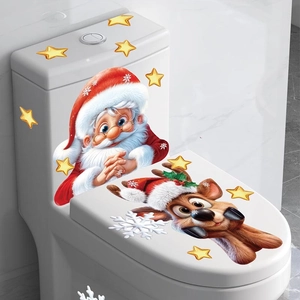 Christmas Santa Claus And Reindeer Wall Stickers Waterproof PVC Holiday Decal For Home Window Glass Decoration Festive Background