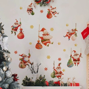 Autocollants muraux mini Père Noël en PVC avec étoiles et flocons pour décoration festive