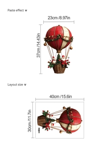 Detailed view of Santa hot air balloon wall decal with layout and paste dimensions