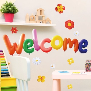 3D colorful balloon style Welcome wall stickers with flowers for home nursery decor