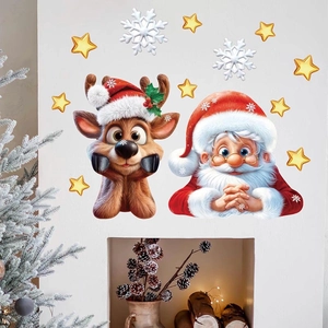 Christmas wall stickers featuring Santa Claus and reindeer for festive home wall decoration
