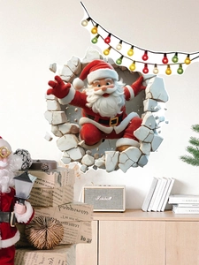 Vista dettagliata di un adesivo 3D Babbo Natale effetto muro rotto su parete decorata