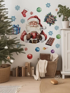 Detail von Weihnachtsmann und Schneeflocken Wandaufklebern in weihnachtlicher Szene
