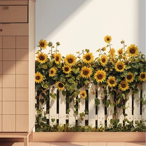 Autocollants muraux autocollants de tournesols et clôture blanche pour déco d'intérieur