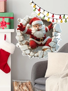 Dettaglio dell'adesivo murale 3D Babbo Natale che emerge da un muro di mattoni