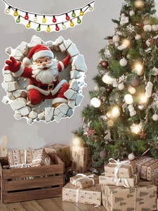 Set di adesivi murali Babbo Natale 3D con luci festive sulla parete del soggiorno
