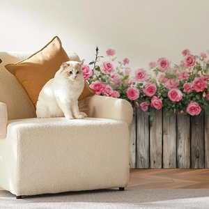Sticker mural fleurs de rose rose et clôture de jardin pour décoration intérieure