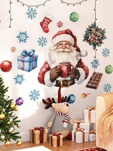 Detail der PVC-Weihnachtsmann-Wandtattoos mit Happy New Year Socken und Schneeflocken